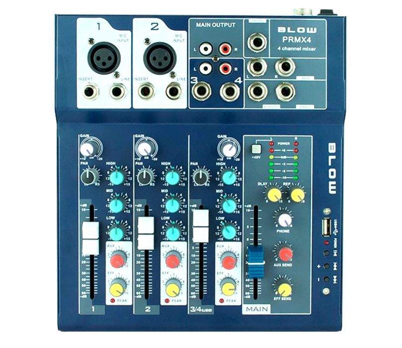 MIKSER Audio Mixer 4 Kanały Estradowy Phantom Echo USB MP3 dla DJ -a