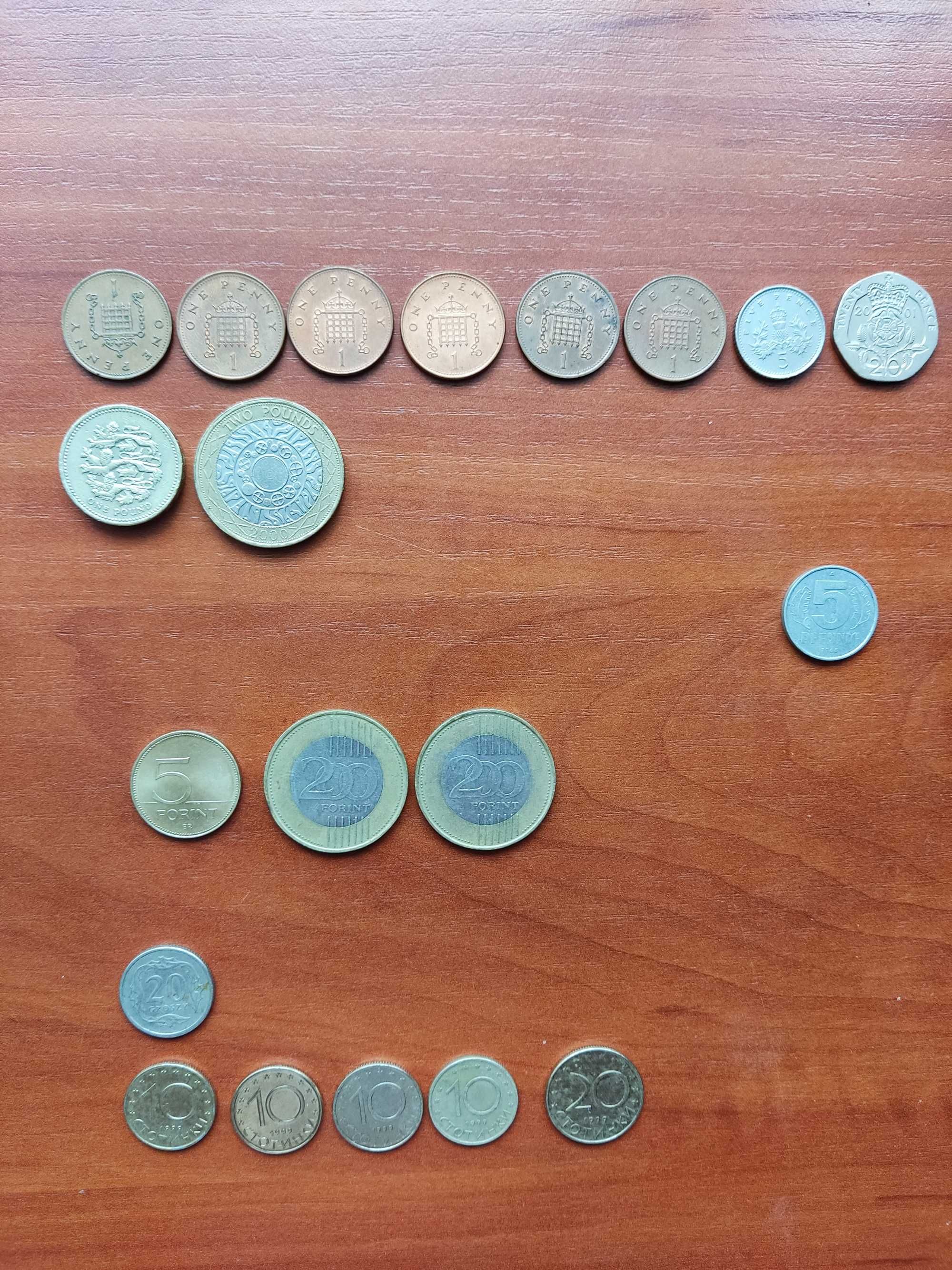 Монеты фунты, форинты, сотинки