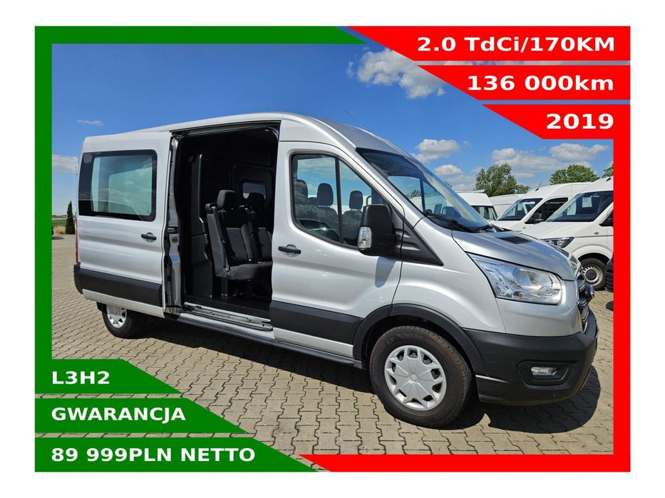 Ford transit L3H2 Lift *89999zł NETTO* Brygadówka 7 osób 2,0TdCi/170KM  Klimatyzacja, Webasto, Tempomat, Czujniki, Grzane Fotele i szyba