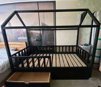 Дитяче ліжко будинок, дерев'яне, чорне, 90х200, з шухлядами