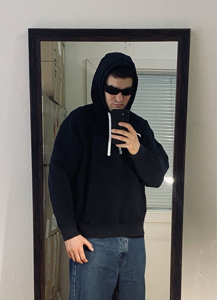 (L-XL) Черное хлопковое худи NIKE кофта чорне худі толстовка