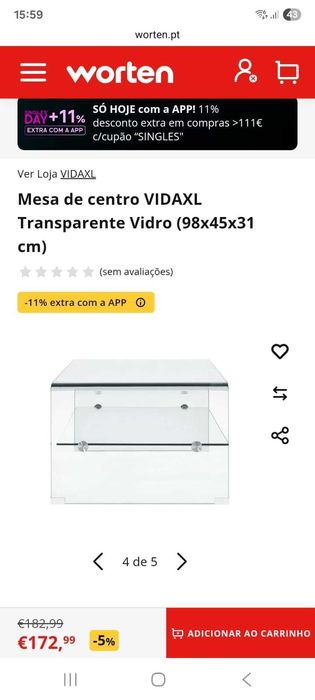 Mesa de vidro temperado 98x45x31