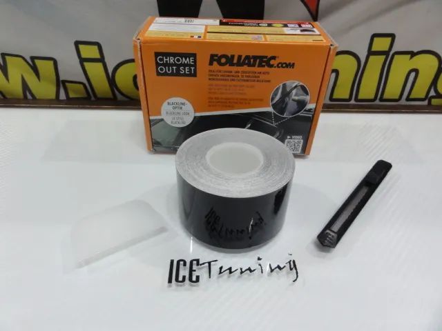 Papel autocolante / vinil Foliatec &quot;Chrome delete, Chrome OUT&quot; em Preto Piano Brilhante rolo com 15M x 5CM
