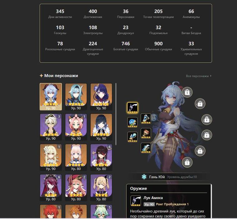 Аккаунт Genshin Impact, 56 ранг, Европа