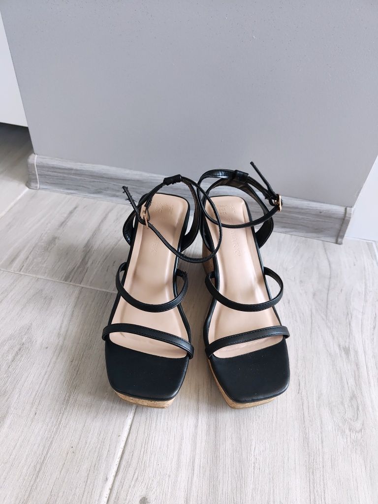 Czarne sandały na platformie koturnie letnie buty damskie rozmiar 39