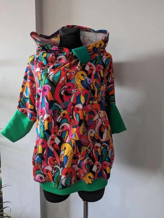 Auri&Lili nowa wiosenna bluza oversize kolorowe flamingi L 40