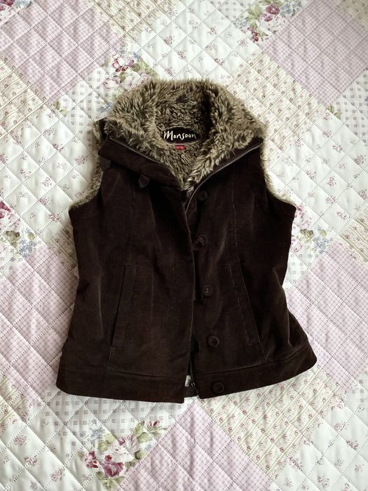 Brązowy bezrękawnik kamizelka z futerkiem M 38 monsoon vintage