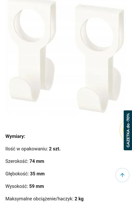 IKEA HJALPA Haczyk wieszak hak biały na drążek ubraniowy 4 szt.