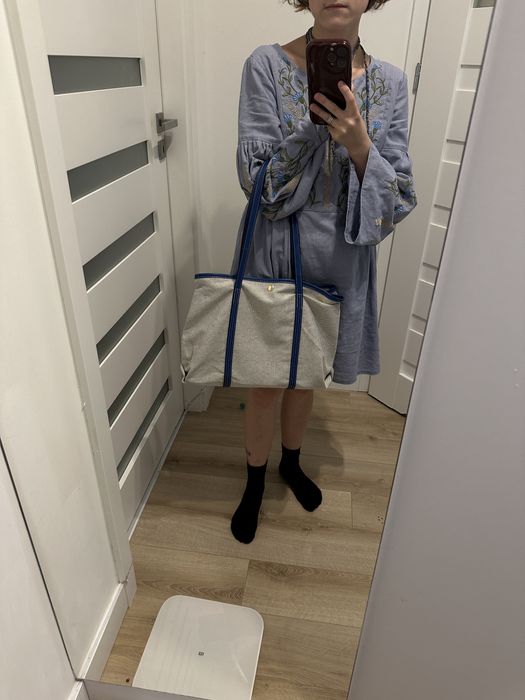 Duża torba tote z płótna z skórzanymi rączkami