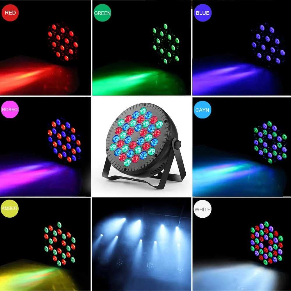 2 x Oświetlenie światła sceniczne kolorofon 36LED RGBW DMX pilot