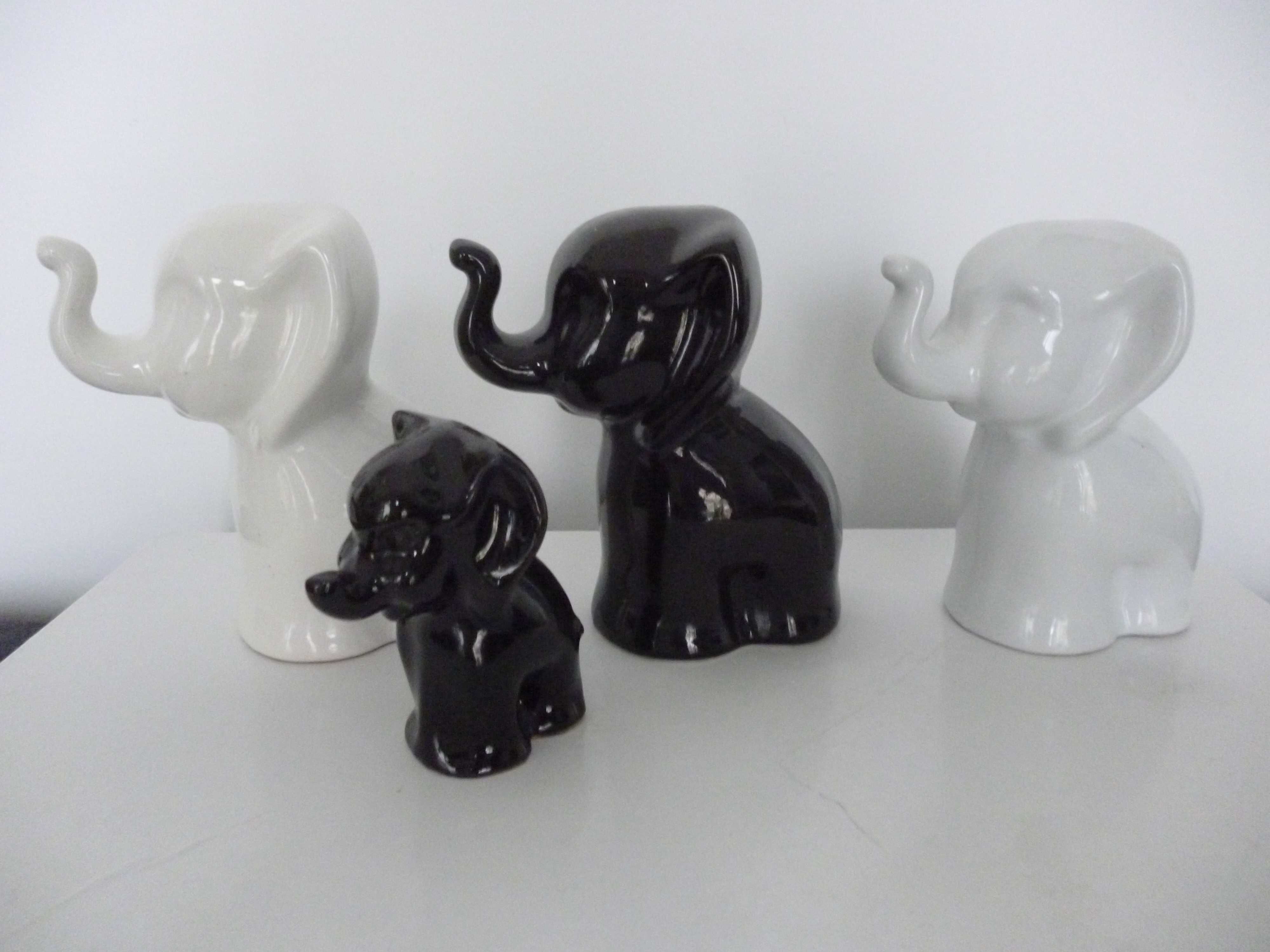 Ceramiczne figurki PRL komplet białe i czarne słonie Pruszków Tułowice