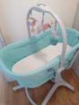 Łóżeczko Chicco baby bug, krzesełko do karmienia, leżaczek, taca