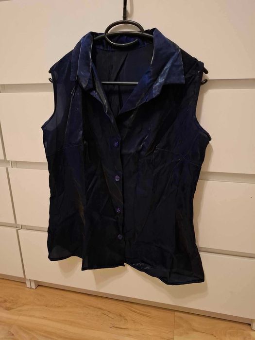 M 38 niebieska granatowa koszula zapinana na guziki rozpinana vintage