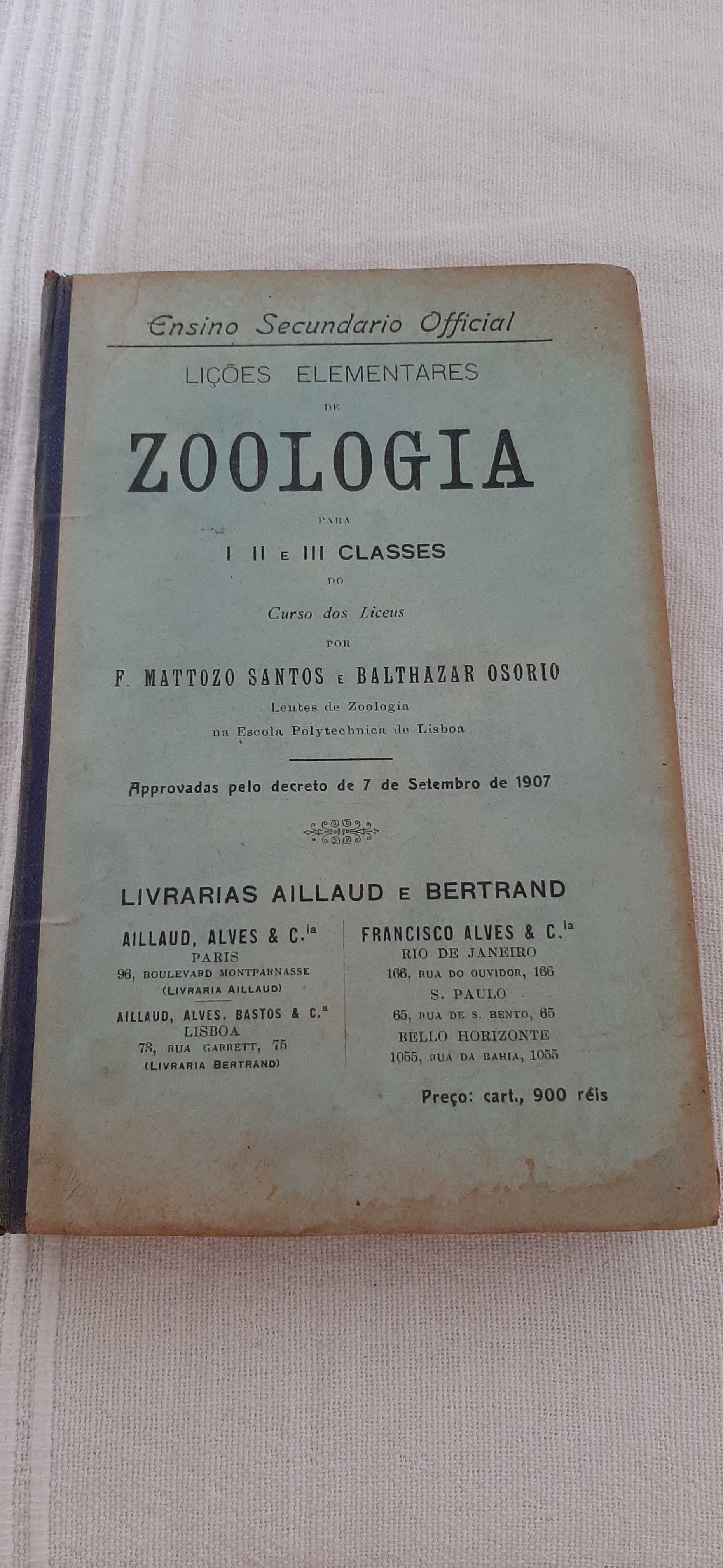 Lições elementares de Zoologia - livro escolar muito antigo