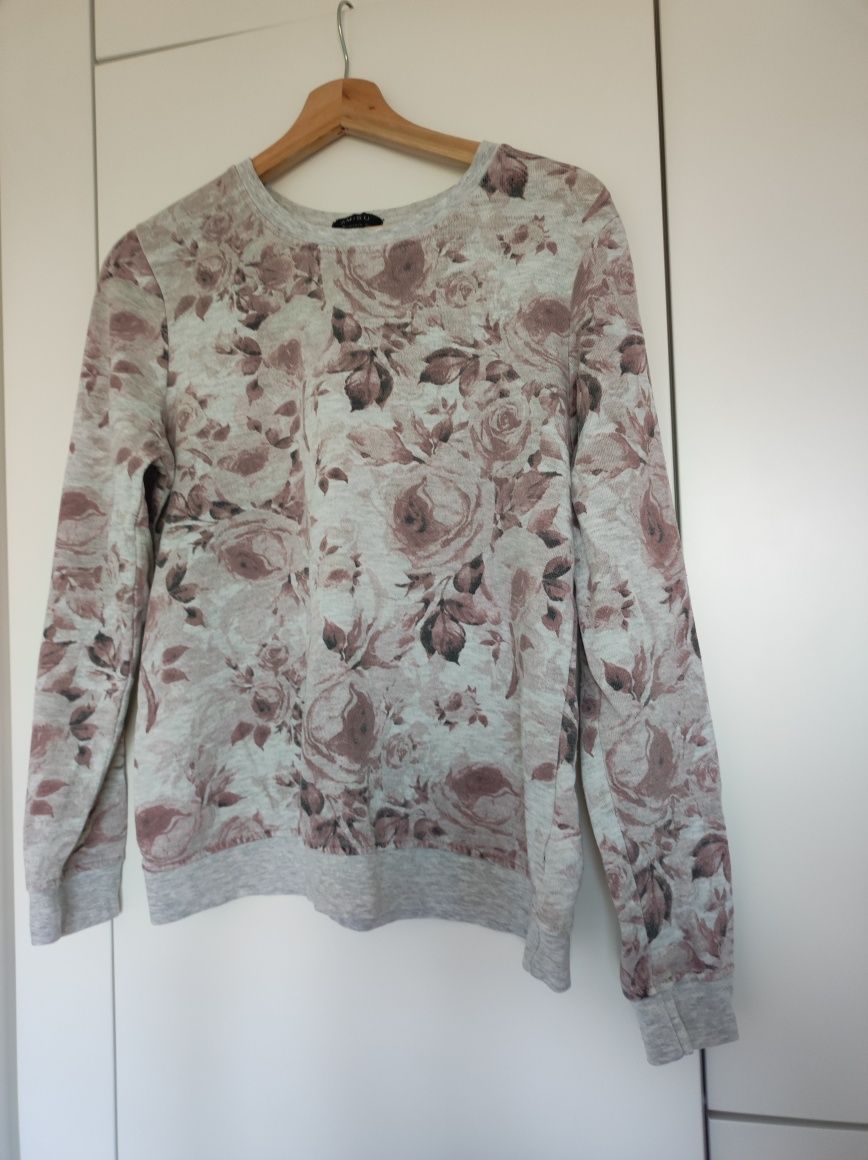 Bluza w kwiaty szaro-różowa