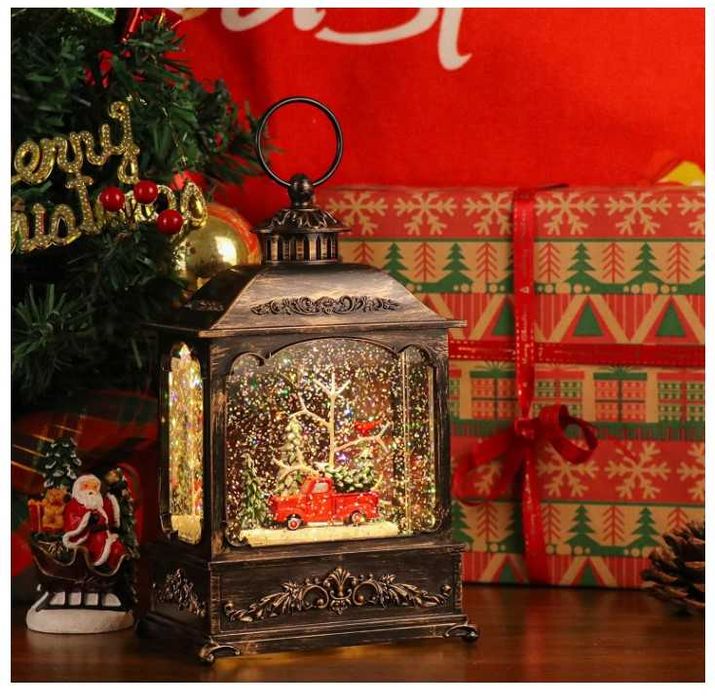 Latarnia świąteczna śnieżna podświetlana z muzyką, samochód świąteczny