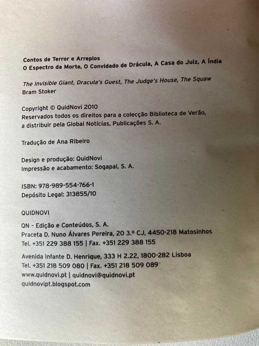 Contos de Terror e Arrepios, de Bram Stoker