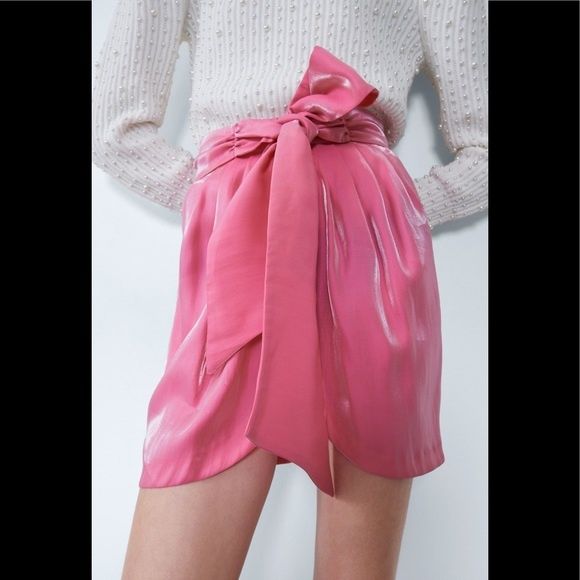Zara barbie Świecąca spódniczka mini Zara L nowa z metką róż tulipan