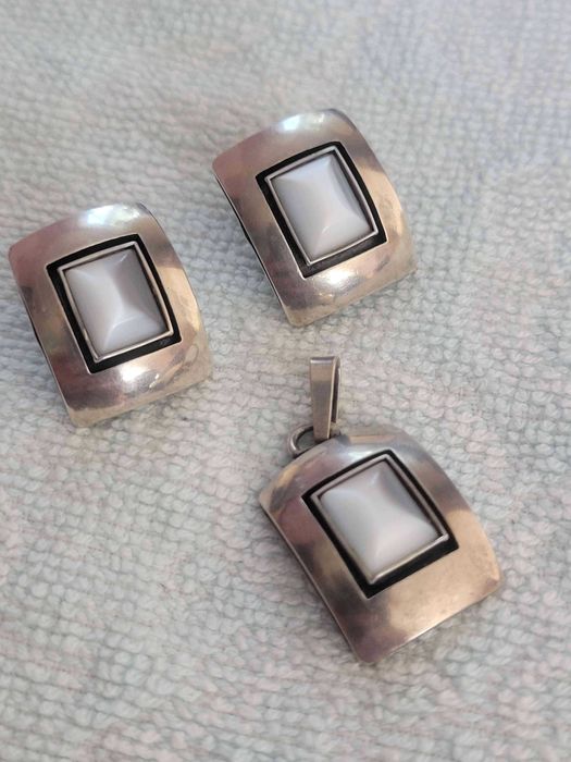 Zestaw srebrny kolczyki zawieszka kocie oko