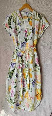 Nowa sukienka Tatuum Awa 1 beżowa r. 36 len/bawełna print w kwiaty