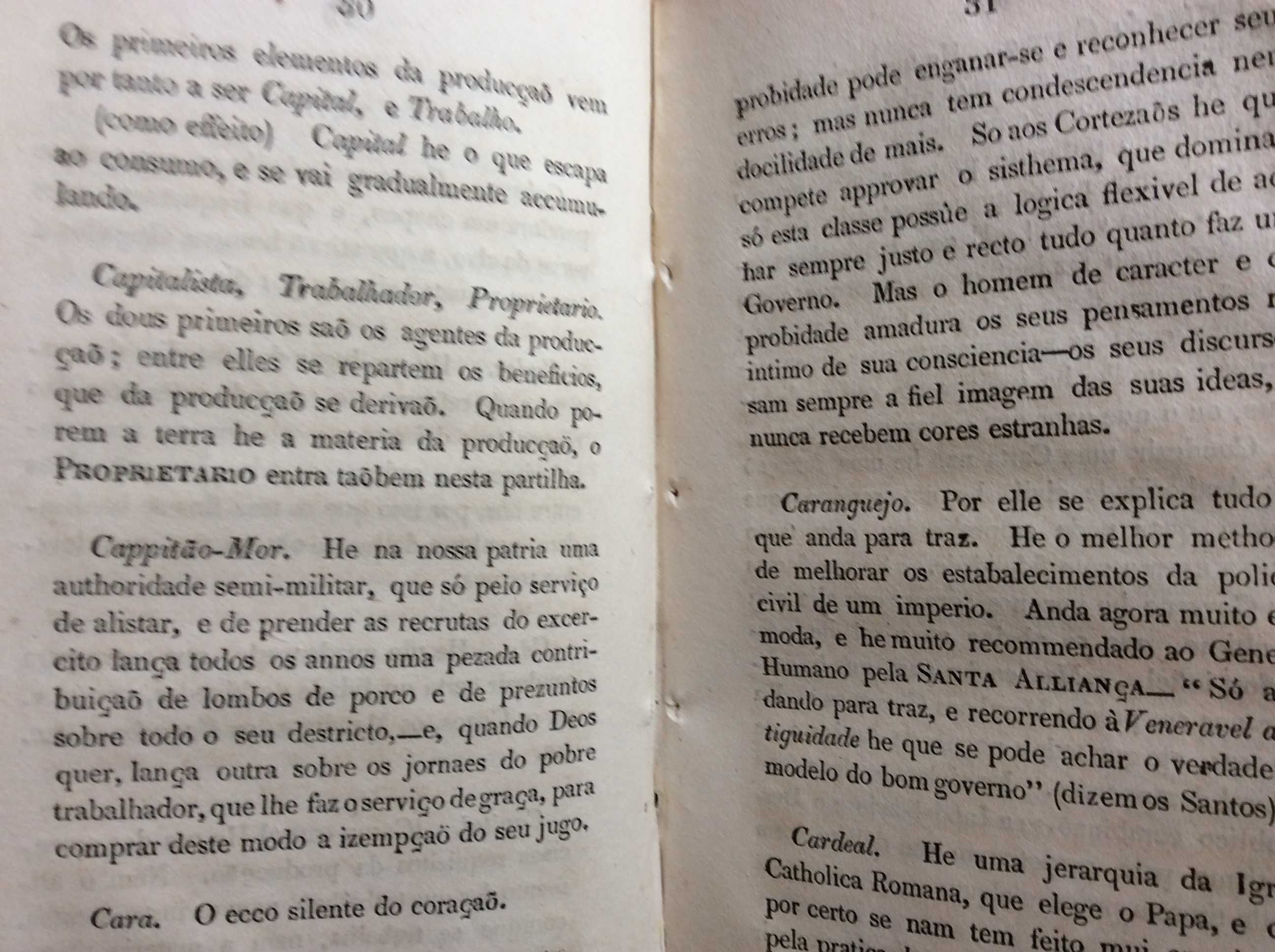 Diccionario d'Algibeira: Filosófico, Político...1828, 1.ª edição. Raro
