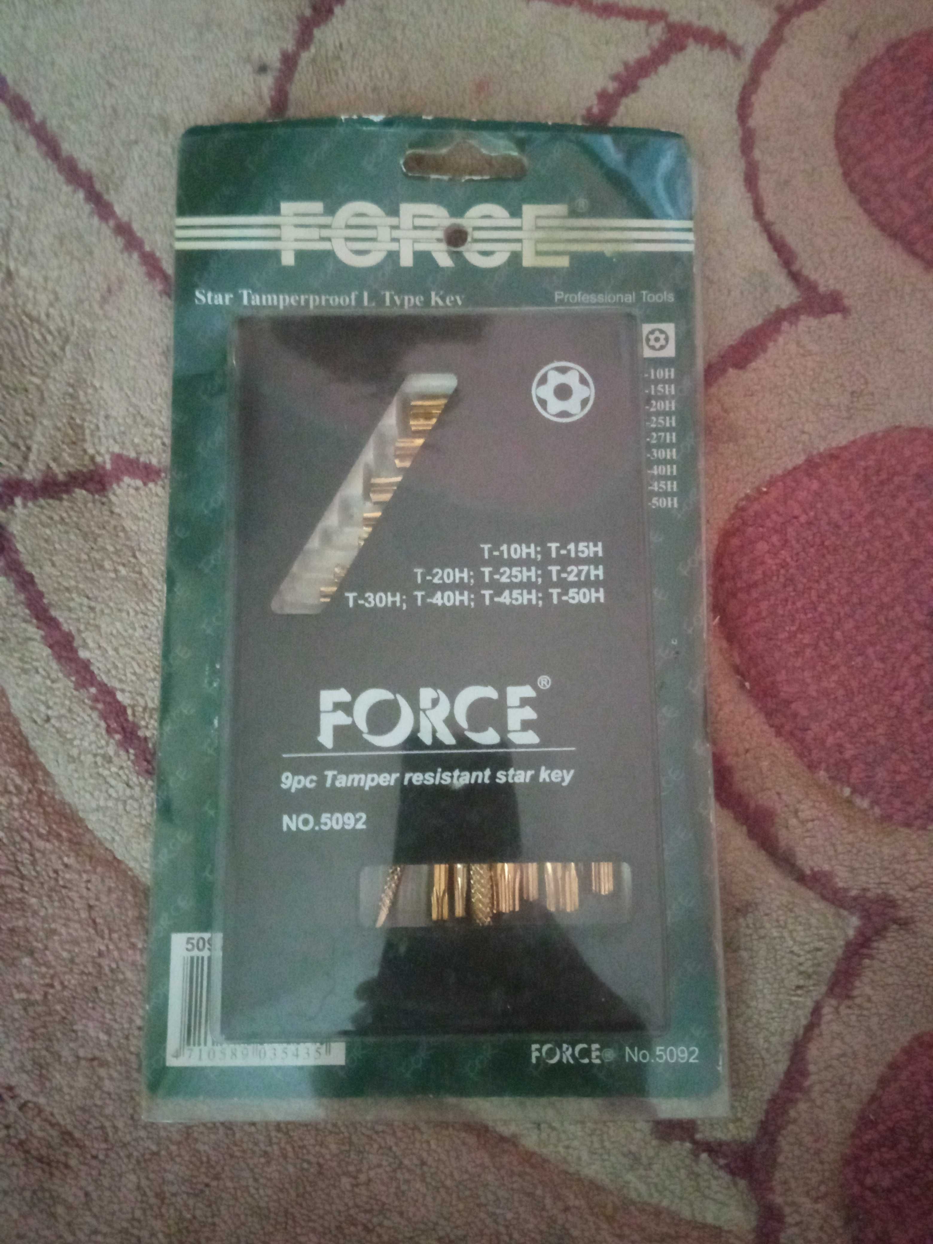 FORCE Набор угловых ключей TORX Т10H-Т50H 9ед.с отверст.