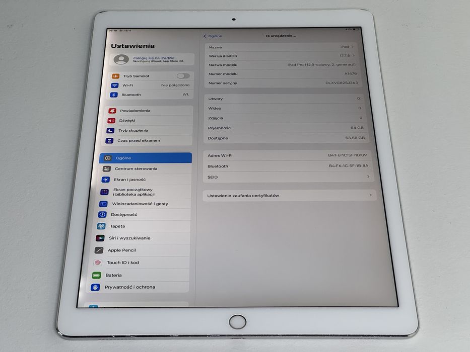 iPad Pro 12.9 2. gen. (A1670) 64GB - faktura VAT 23%