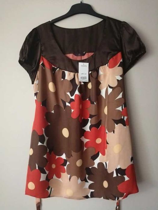 Nowa tunika 4XL 48 z wiskozy w kwiaty wzorzysta beżowa brązowa