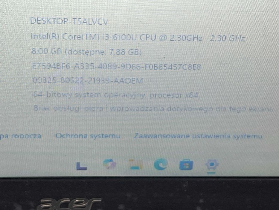 Laptop Acer i3-6100U 8GB ram SSD 15,6  Win 11 F5-573