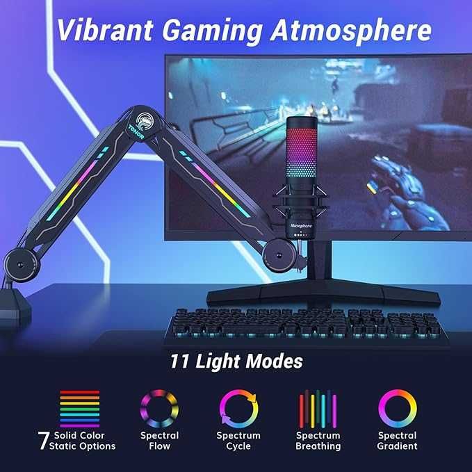 Uchwyt do mikrofonu Regulowany STATYW NA MIKROFON z RGB Tonor T90