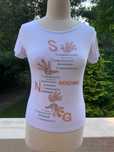Biały t-shirt z pomarańczowo srebrnymi napisami rozm M do L/XL
