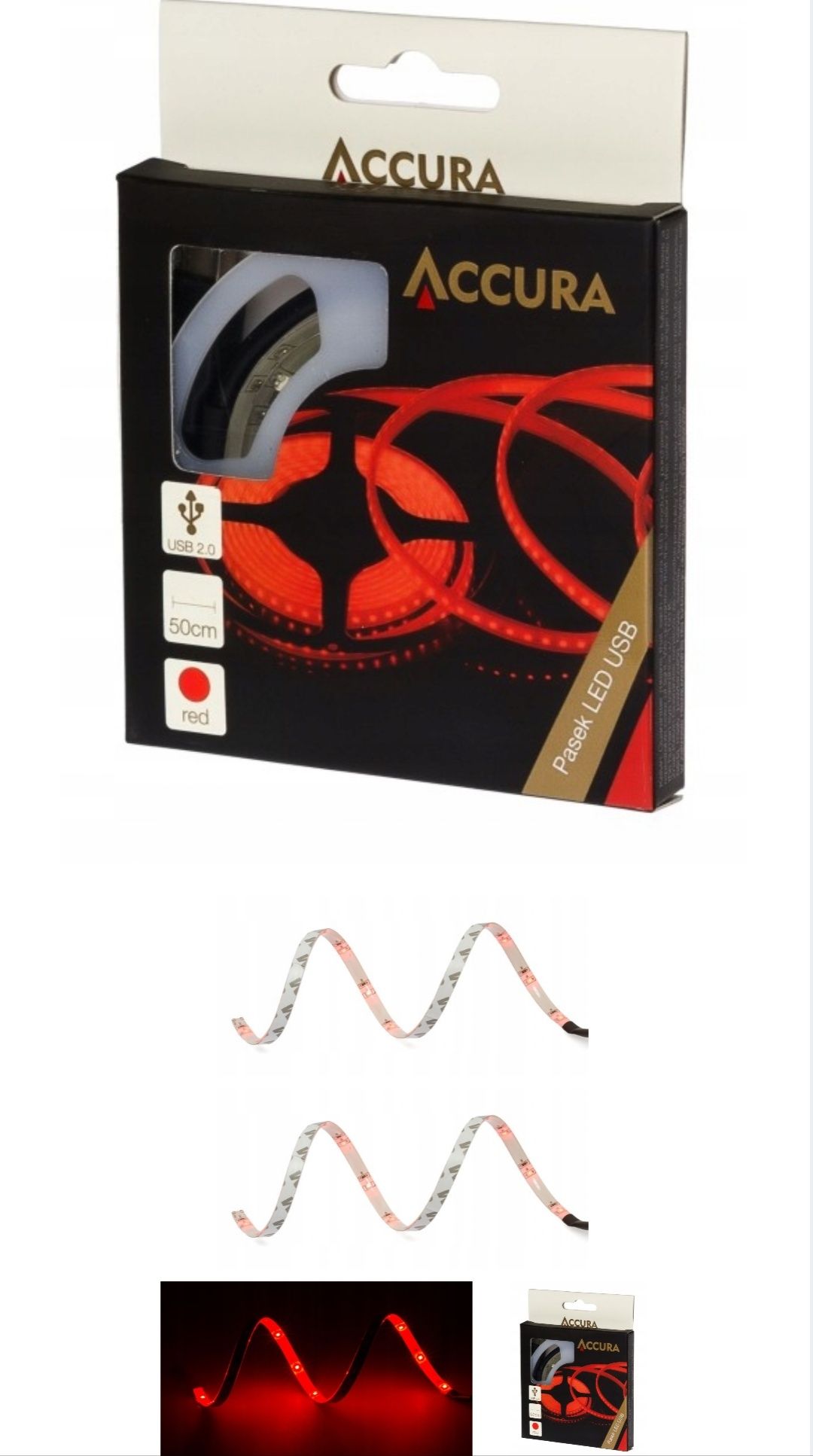 Pasek LED 1,2 W, Accura Ledstrip USB red 50cm, oświetlenie czerwone