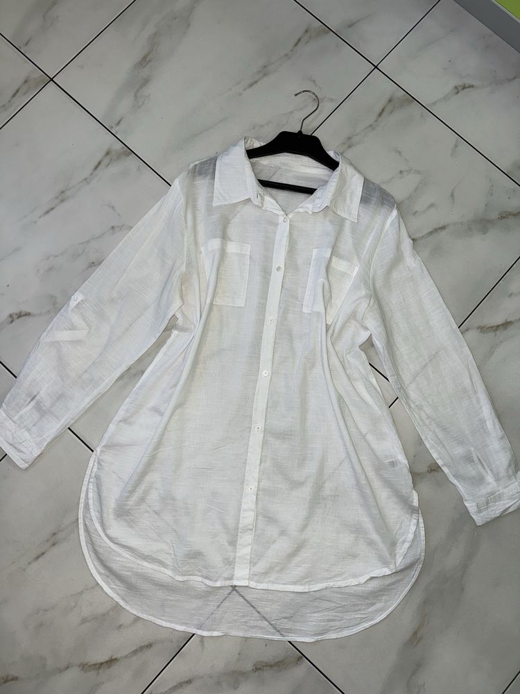 Женская белая коттоновая рубашка платье H&M  54-56 XXL-XXXL (18-20)