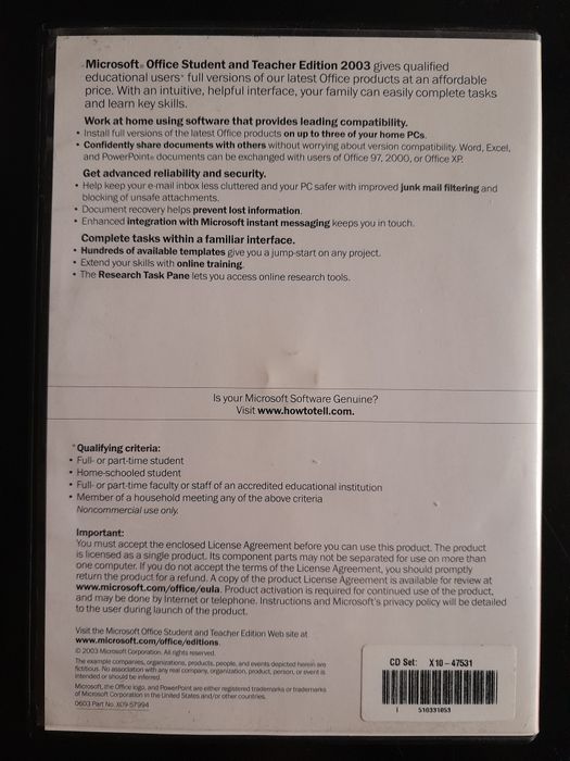 CD holográfico Microsoft Office 2003 Student Teacher (com chave)