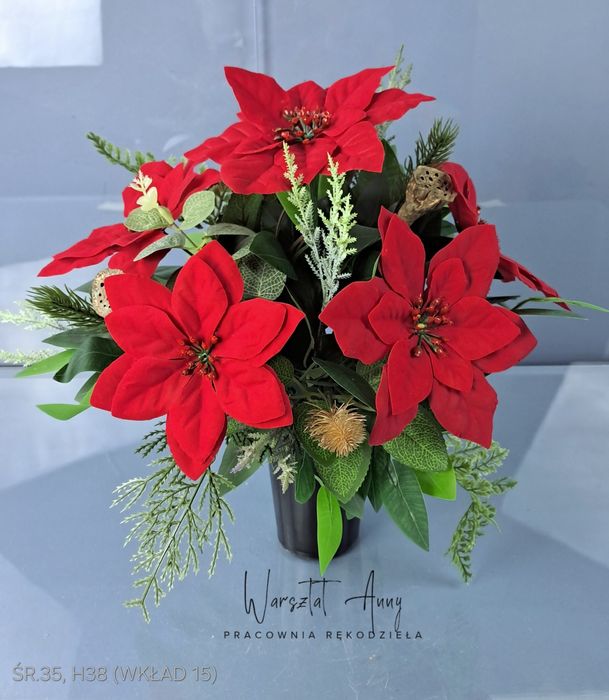 Warsztat Anny bukiet kompozycja na cmentarz Boże Narodzenie poinsecja