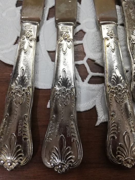 OBNIZKA-120zl na 90zl-stare platerowane noże- 6 sztuk-sygnowane