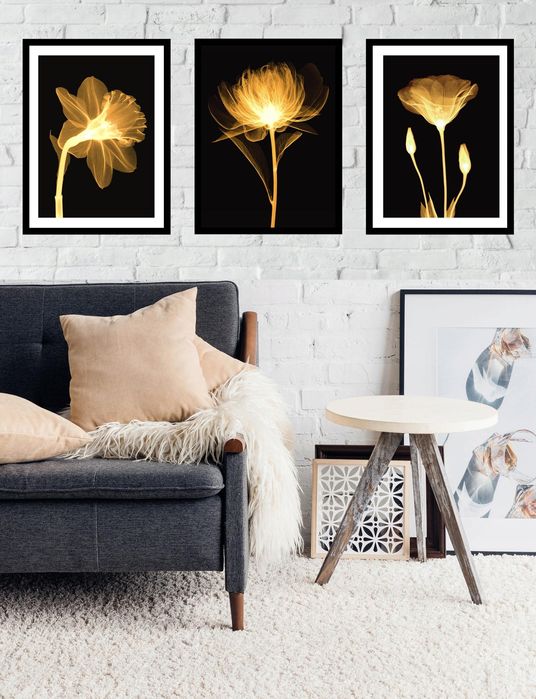 30x40 obrazy w ramie plakaty ramka  BOHO KWIATY ZŁOTE