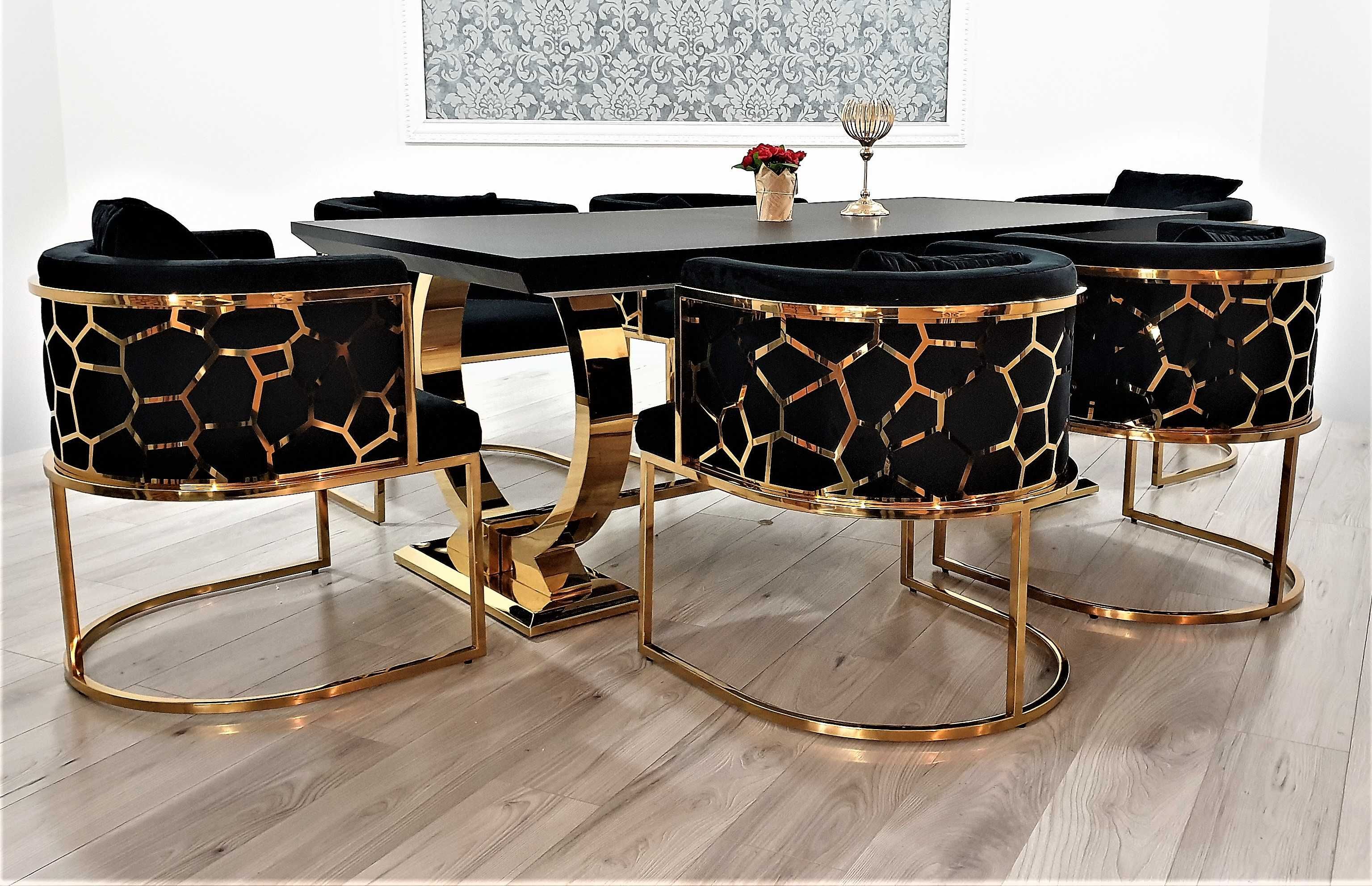 Jadalnia GALAXY Stół rozkładany 200/300 + 6 krzeseł GLAMOUR Gold