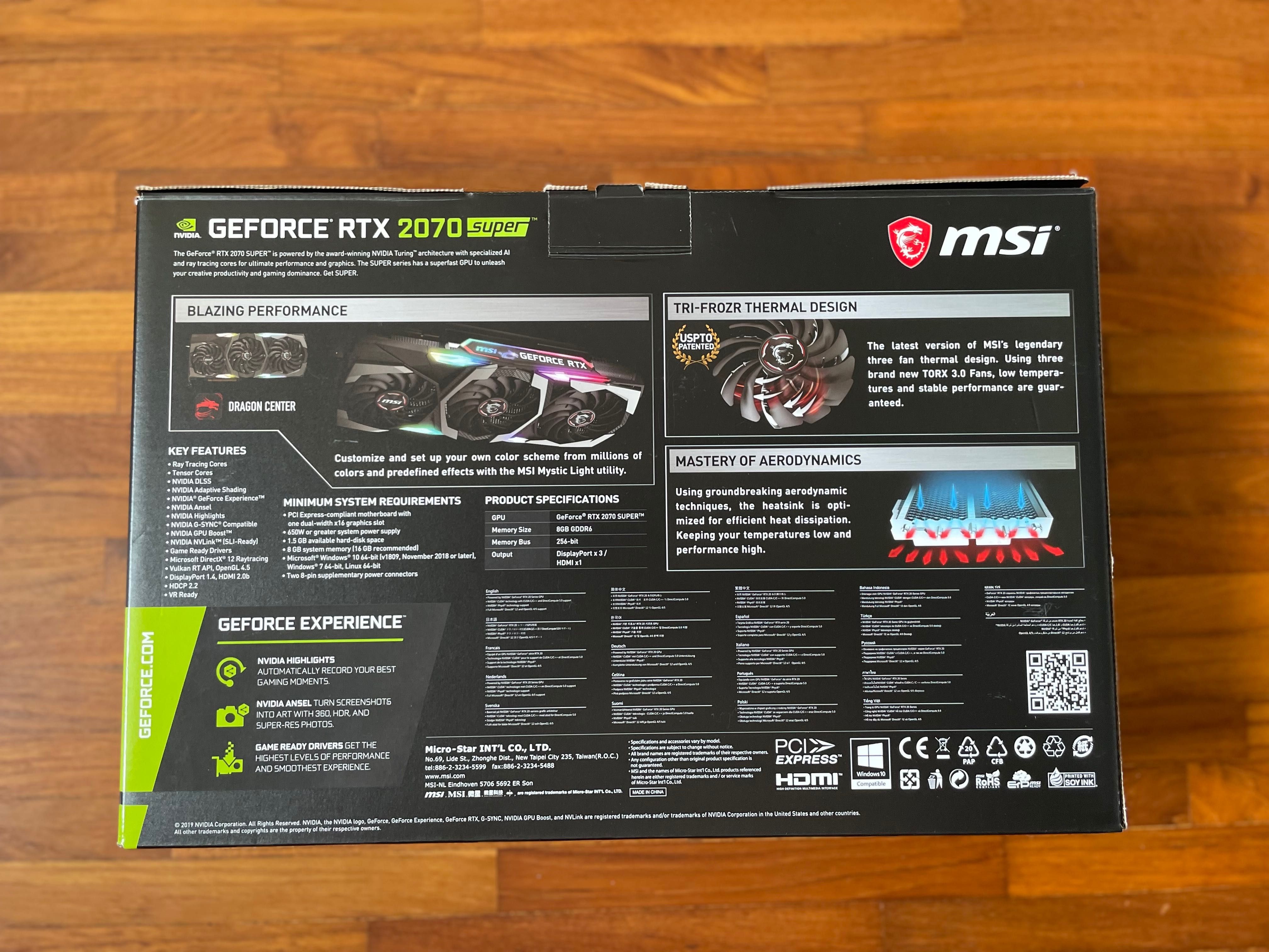 MSI GeForce RTX 2070 SUPER – 8GB GDDR6, stan idealny
