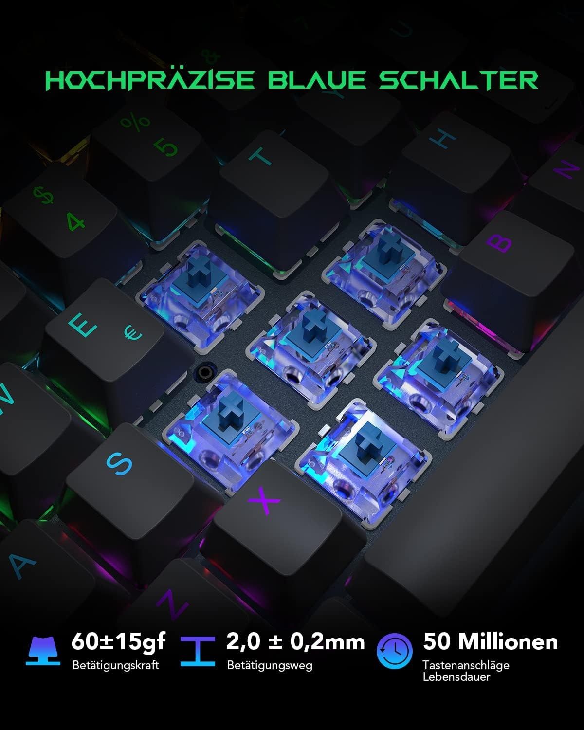 Black Shark Mechaniczna klawiatura gamingowa, oświetlenie RGB, niemiec