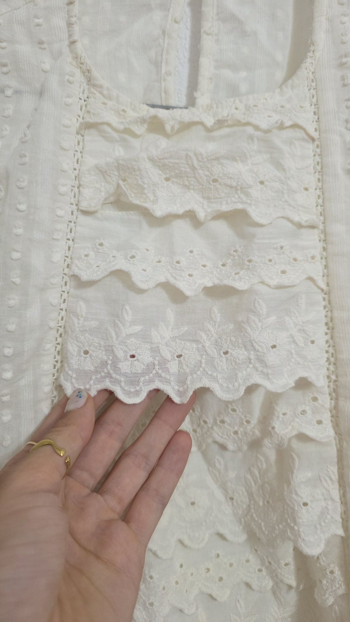 Biała koszula Zara kremowa koszula Boho vintage falbanki