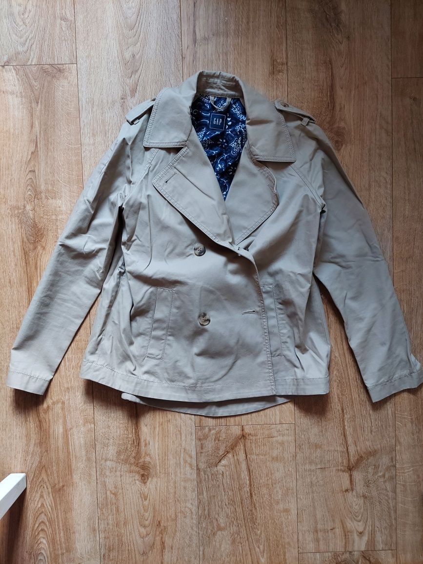 Beżowy płaszcz kurtka dwurzędowa z pagonami elegancka bawełna GAP 36