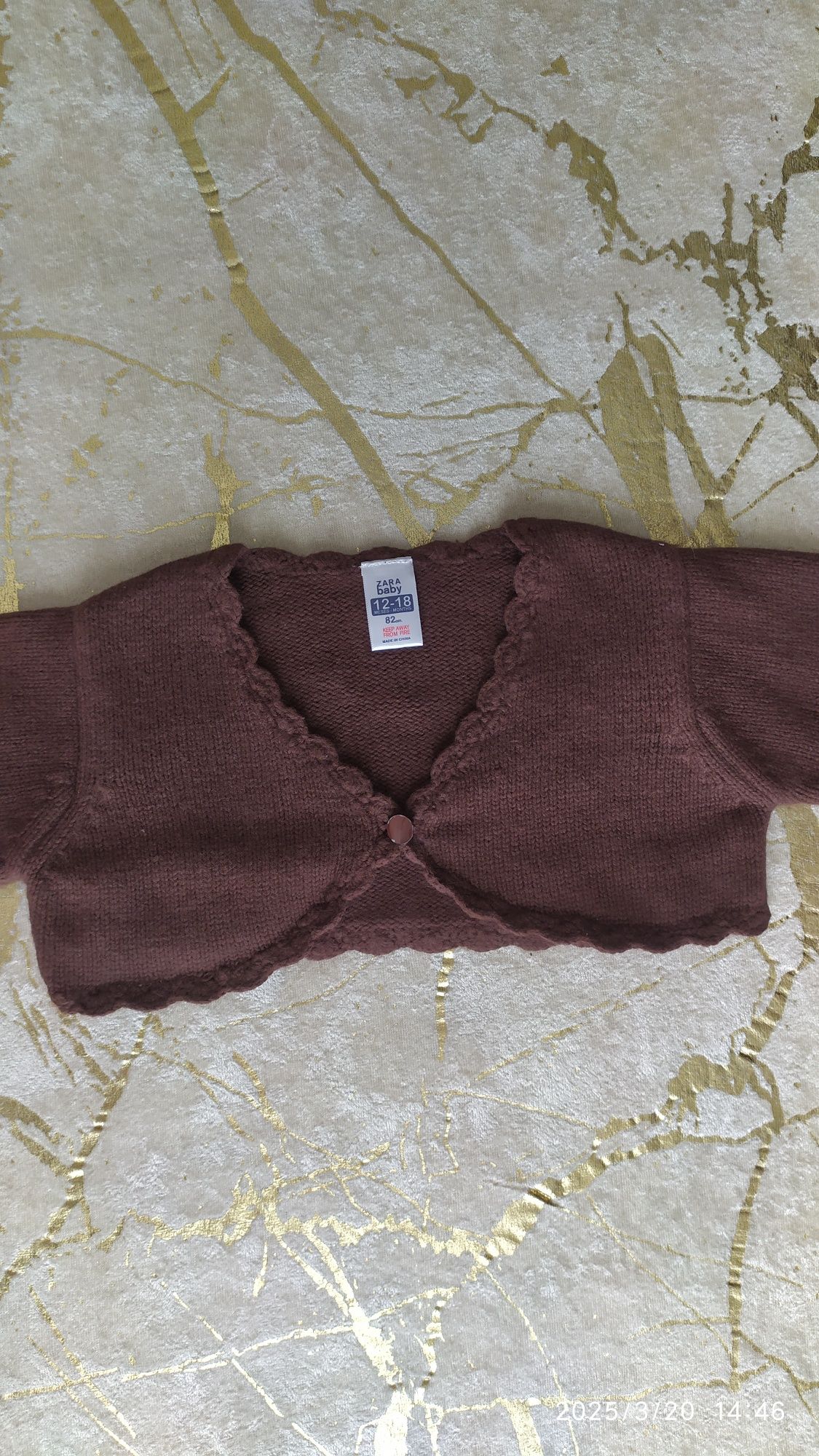Brązowe dzianinowe bolerko na długi rękaw, r. 82, Zara Baby