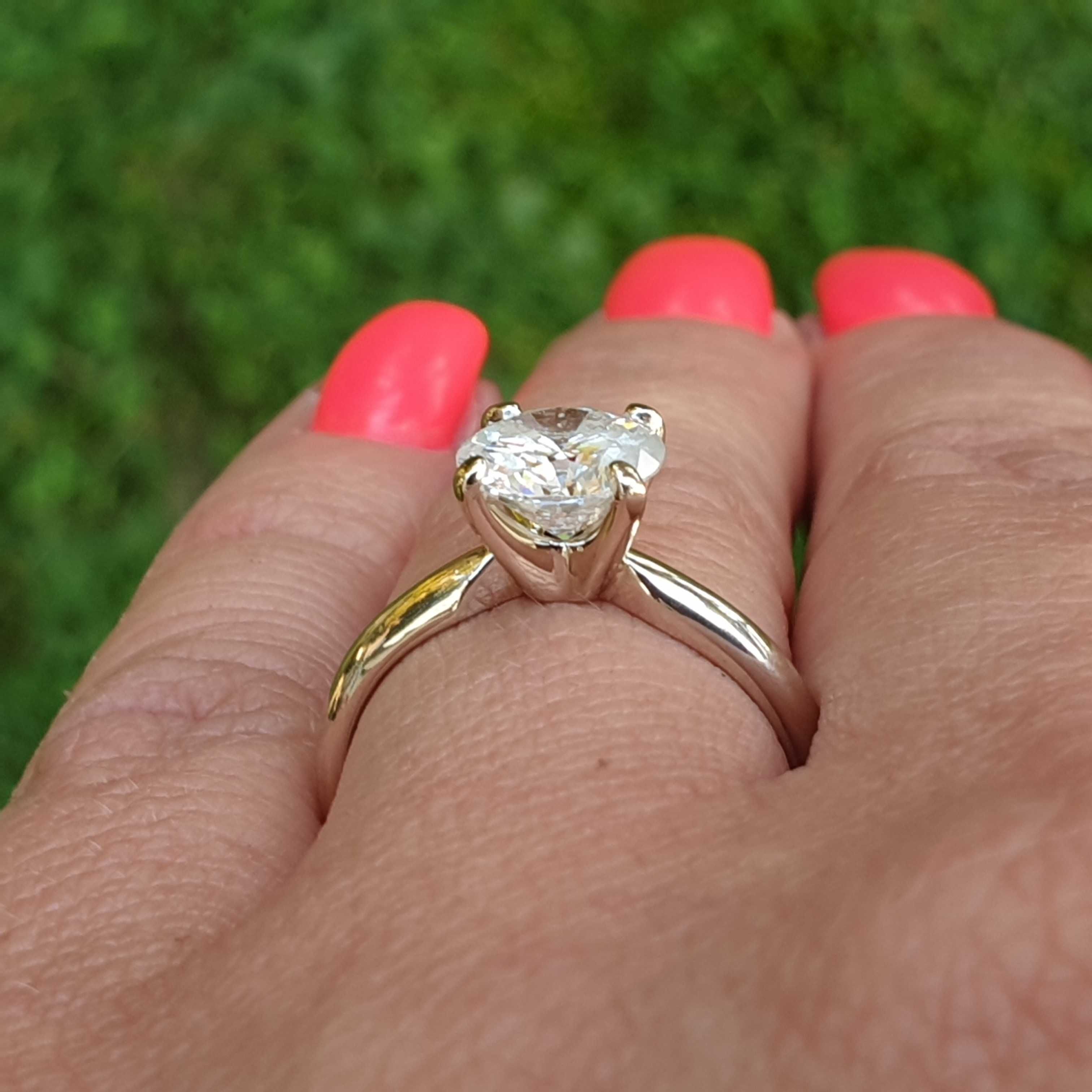 Pierścionek duży diament naturalny brylant 1,64 CT D Si2 Białe 585