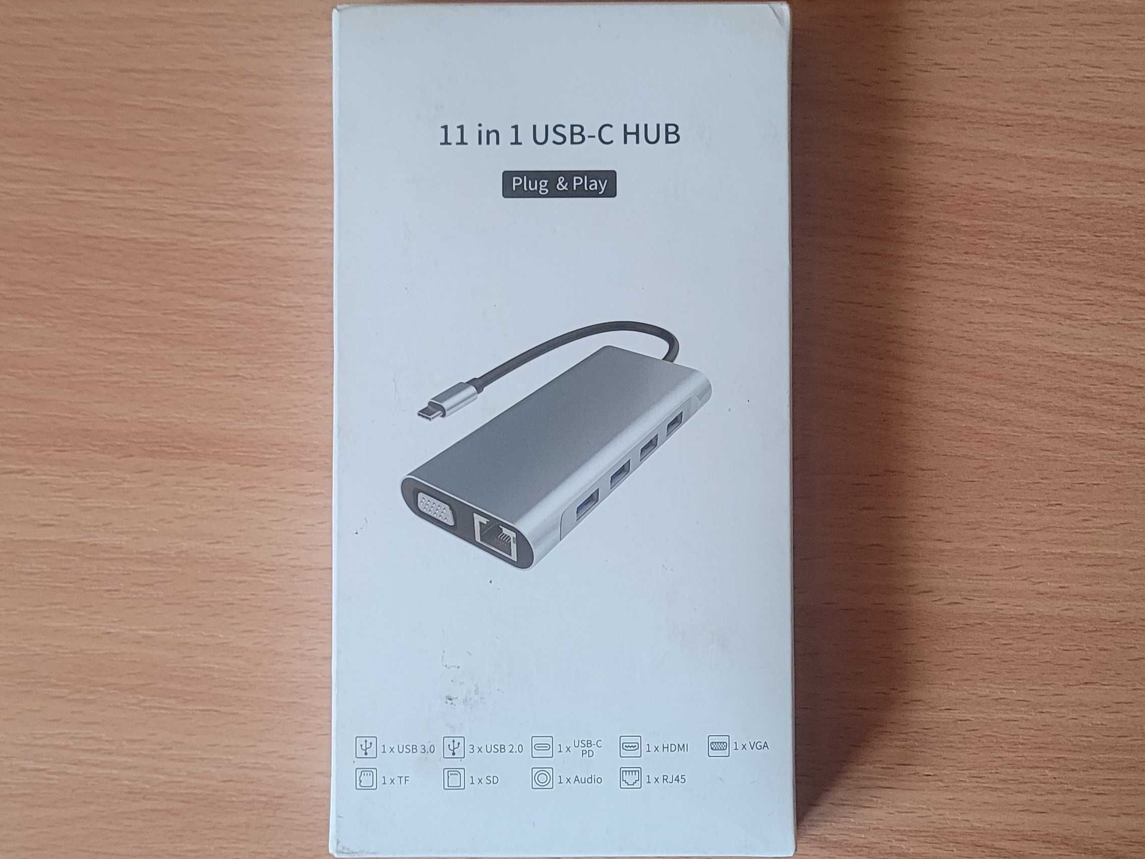Hub stacja dokująca usb-c 11w1 hdmi, gigabit ethernet, rj45, jack, sd