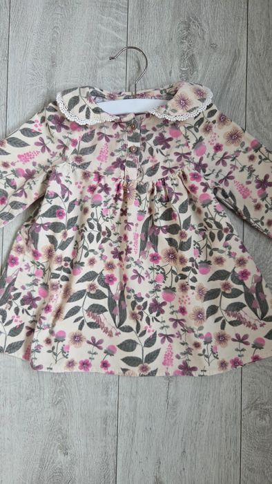 Sukienka z długim rękawem w kwiaty, rozmiar 86, grubszy materiał