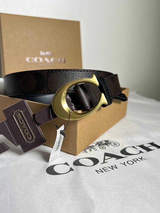 Ремень Coach Sculpted C Buckle, 25 мм (золото/беж/шоколад/черный)