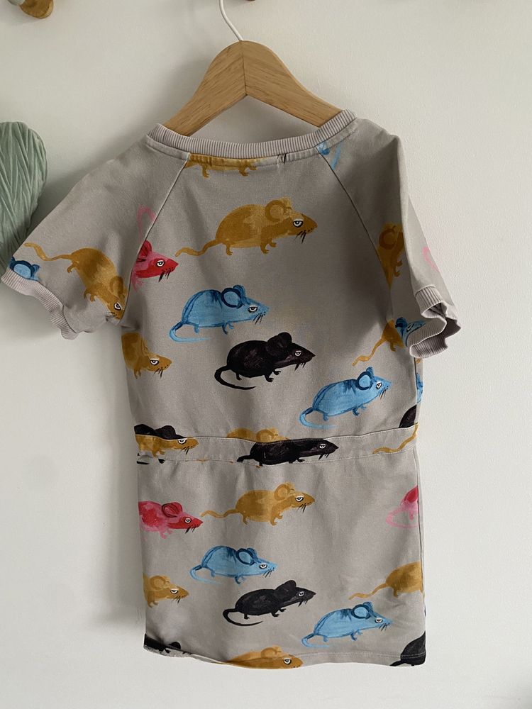 Sukienka mini rodini 116/122 szara w myszy kolorowe