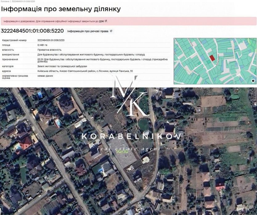 Продаж ділянки під забудову 15 соток, с.Лісники, вулиця Панська,
