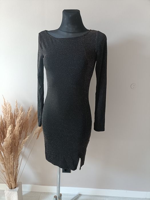 Obcisła błyszcząca sukienka Damska Sinsay rozmiar s, kolor czarny złot